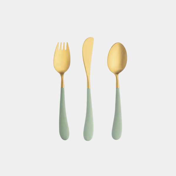 Baby Matte Gold 3-Piece Place Setting in Celadon – Kier Design