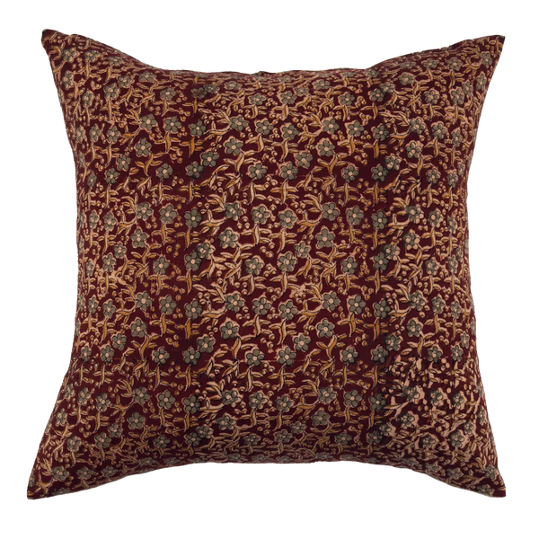 Block Print Linen Floral Pillow