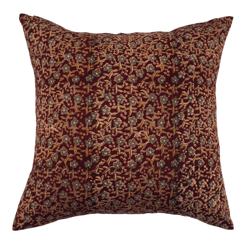 Block Print Linen Floral Pillow