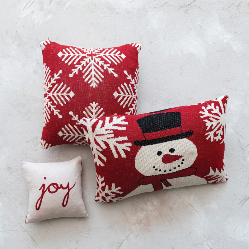 Snowman and Snowflakes Pillow