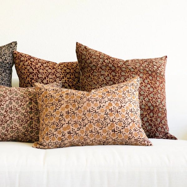 Block Print Linen Floral Pillow