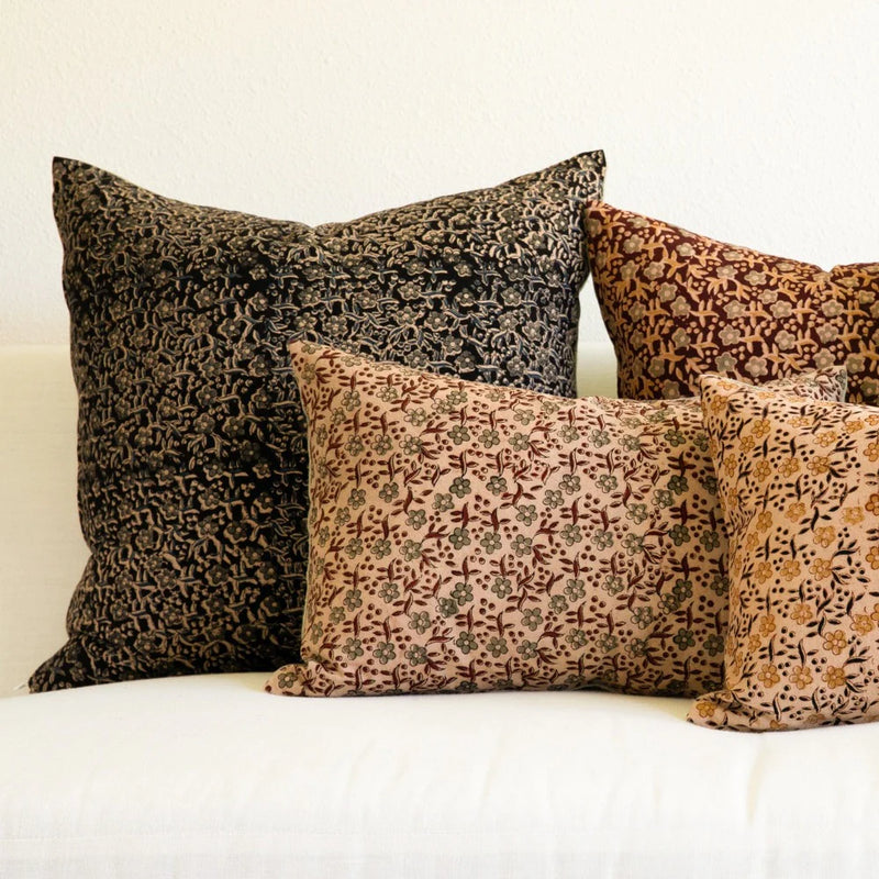 Block Print Linen Floral Pillow