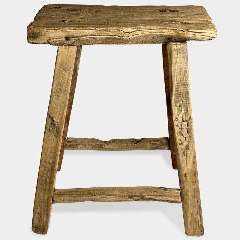 Vintage Rectangle Elm Wood Stool