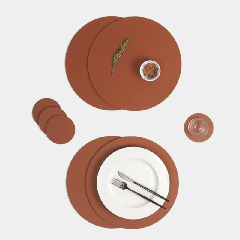 Recycled Leather Placemat Round in Mattone