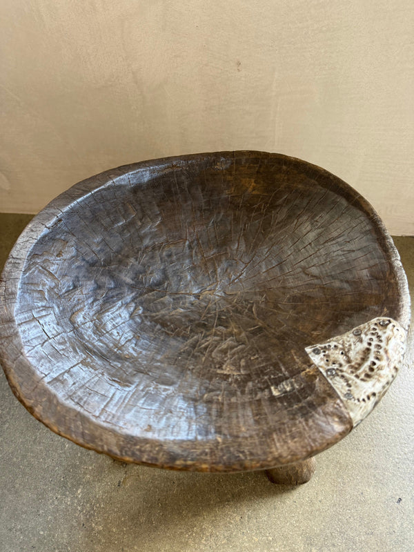 Vintage Wood Round Stool with Metal