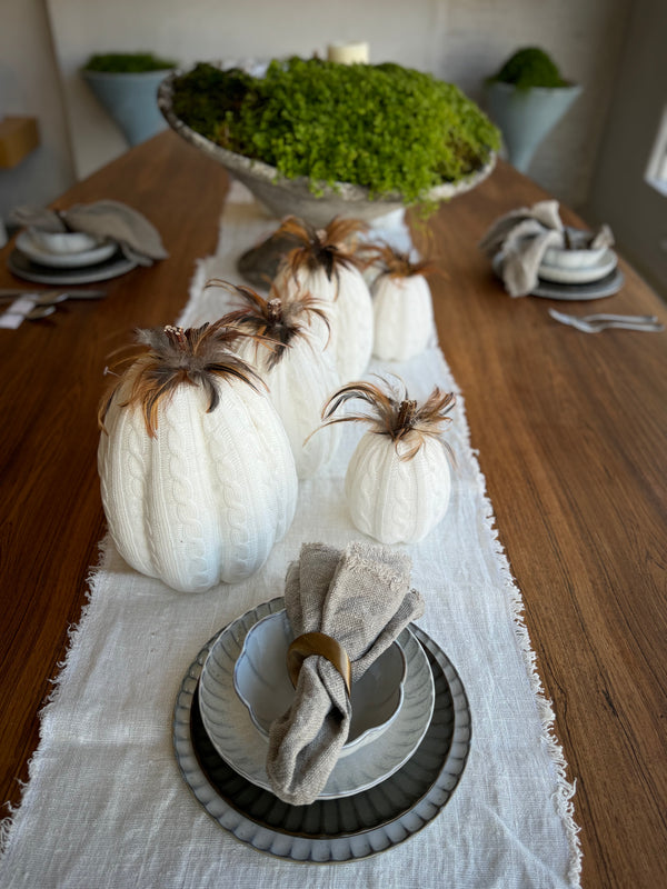 White Knit and Feather Pumpkin