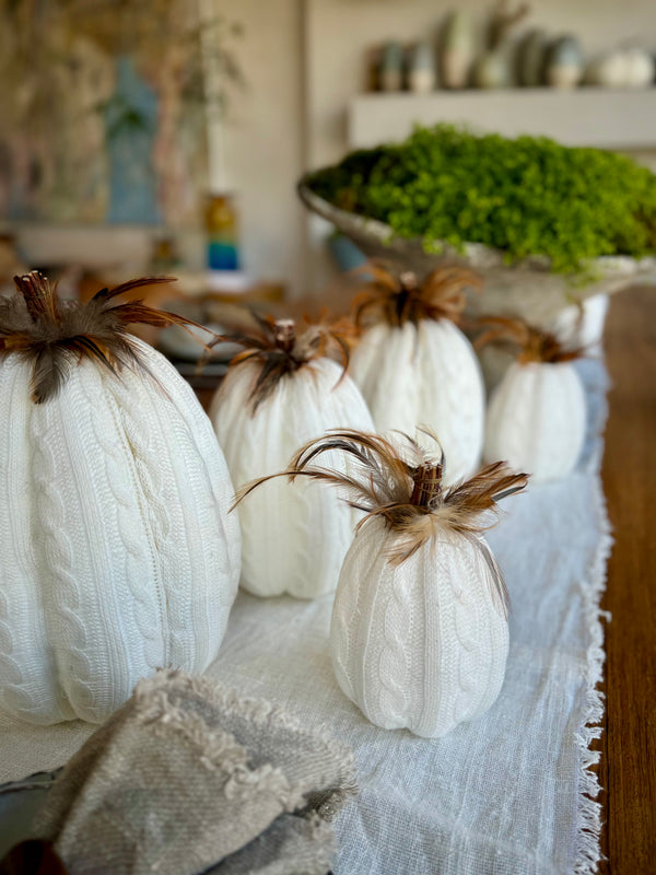 White Knit and Feather Gourd