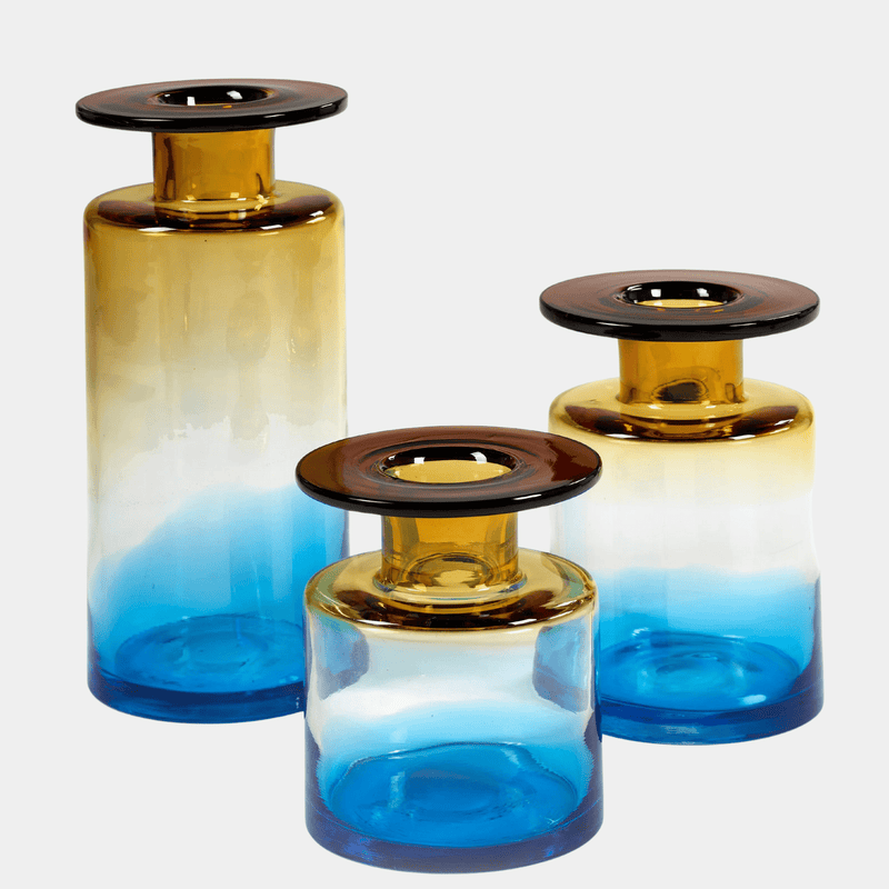 Modern Aqua and Amber Vase in Small