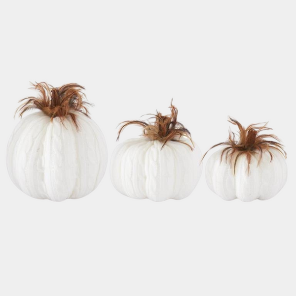 White Knit and Feather Pumpkin