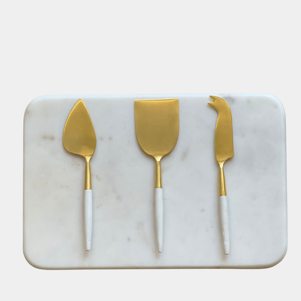 White Marble + Cheese Knives Gift Set