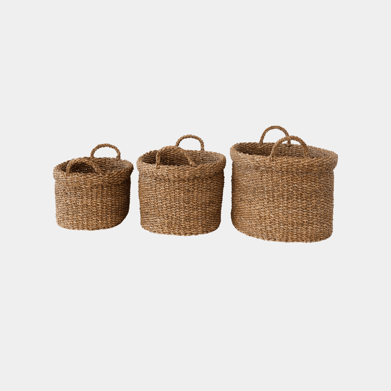 Handwoven Oval Seagrass Basket with Handles
