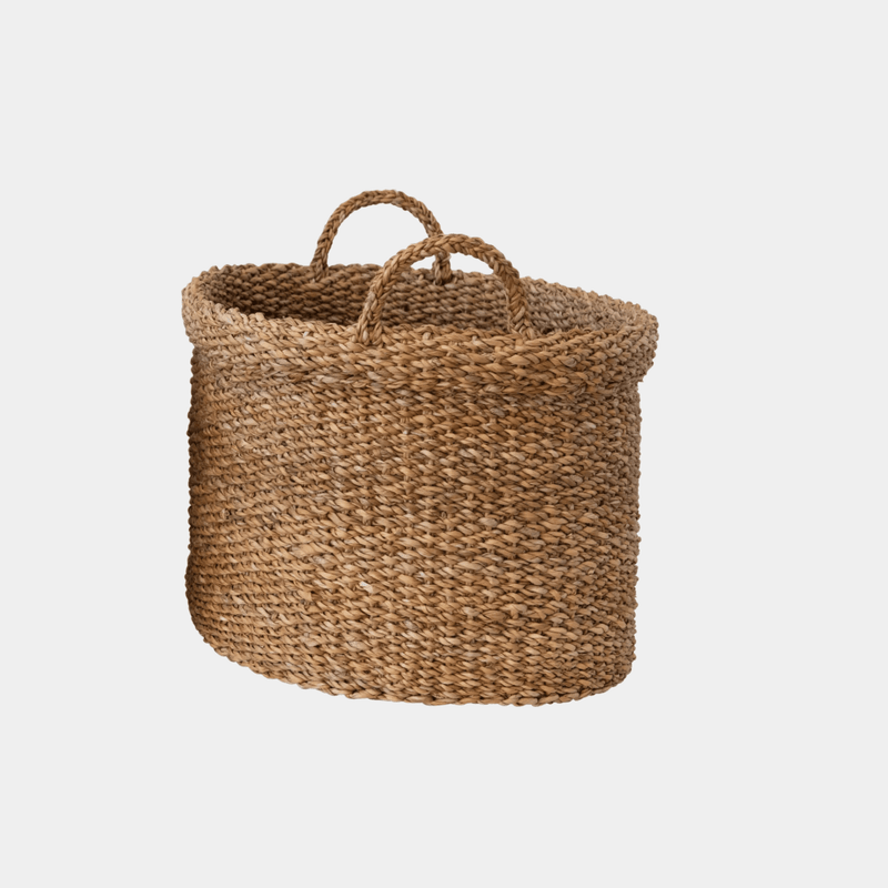 Handwoven Oval Seagrass Basket with Handles