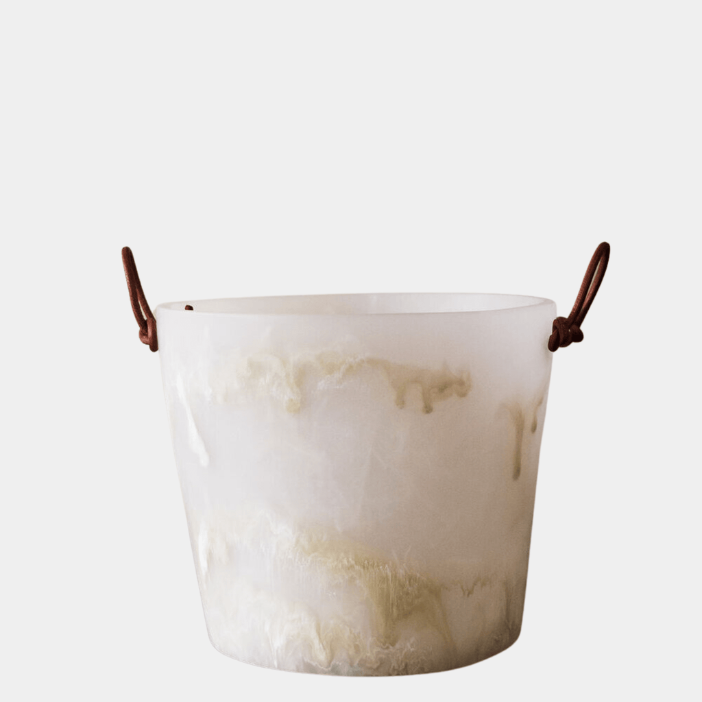 Handmade Resin Champagne Bucket with Leather Handles, Black Marble