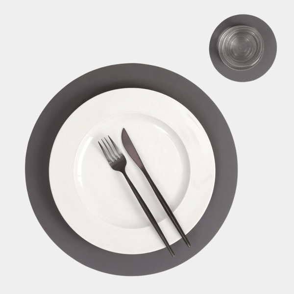 Recycled Leather Placemat Round in Graphite