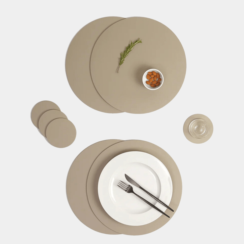 Recycled Leather Placemat Round in Ash Grey