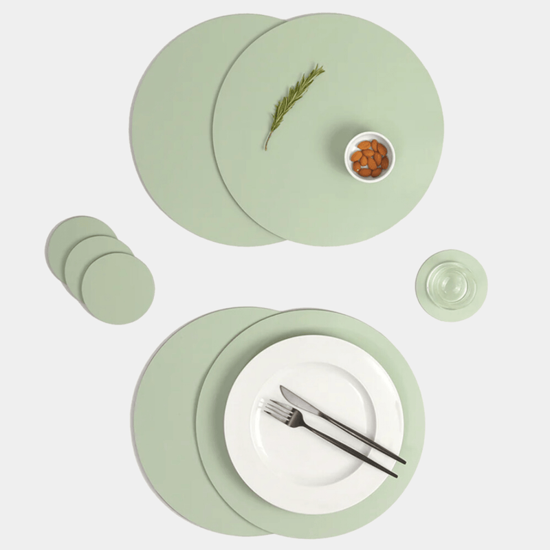 Recycled Leather Placemat Round in Sage Green