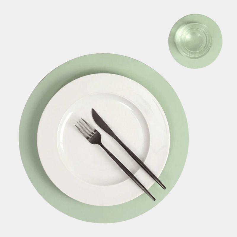 Recycled Leather Placemat Round in Sage Green