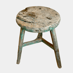 Green Round Elm Wood Stool