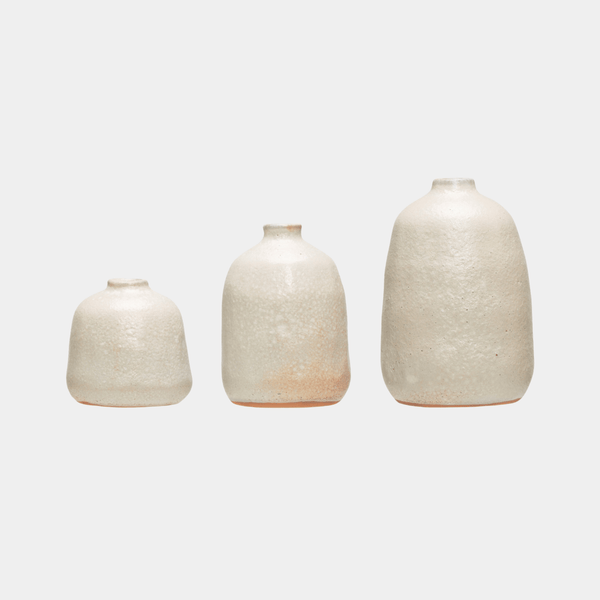 Set of Three Terracotta Vases in White