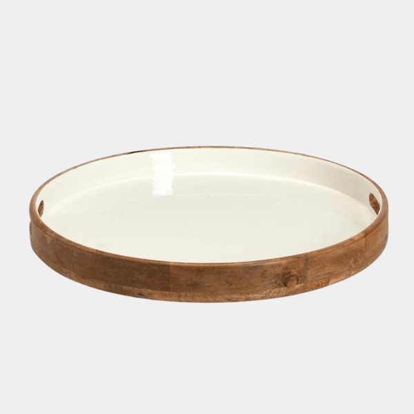 White Enamel Serving Tray with Handles