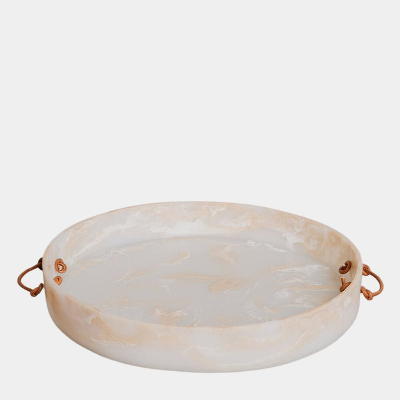 Resin Round Serving Tray with Leather Handles
