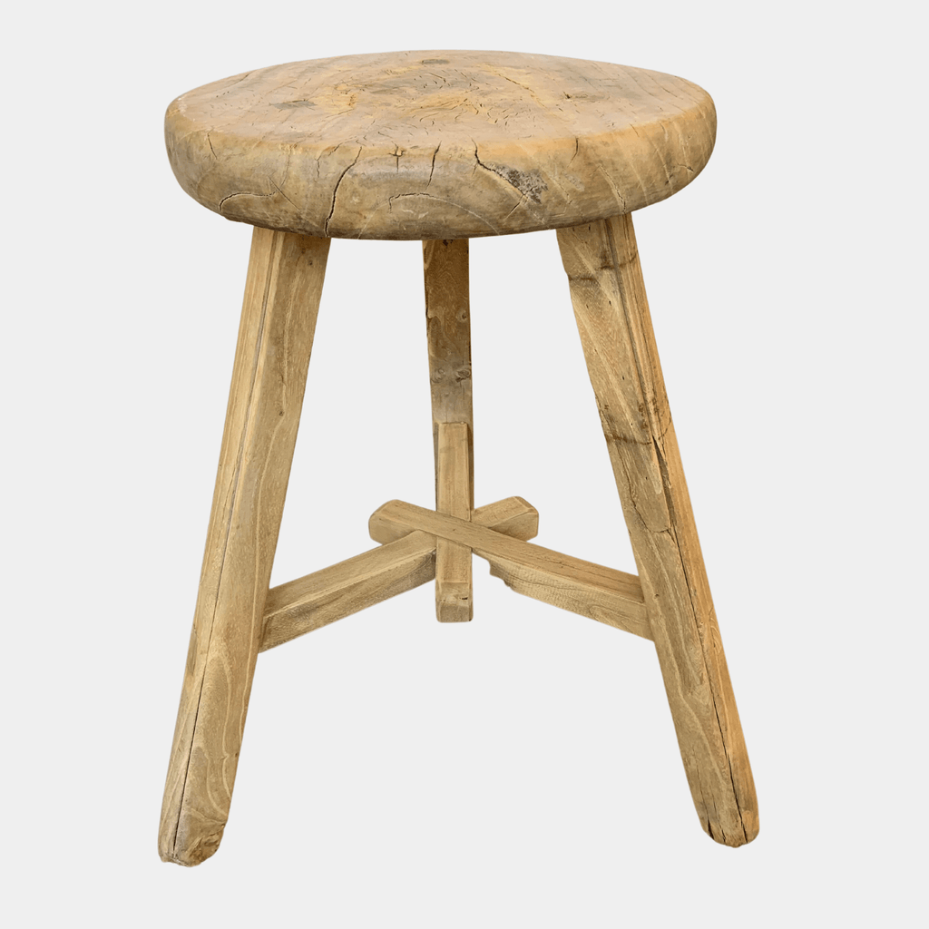 Vintage Elm Wood Round Stool