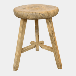 Vintage Round Elm Wood Stool