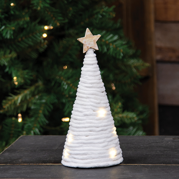 White Yarn Christmas Tree w/ Lights