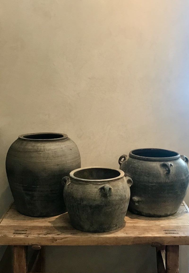 Large Vintage Clay Pot with Handles