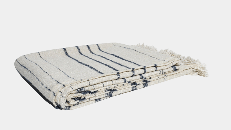 Navy Stripe Linen Throw Blanket