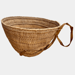 Organic Woven Basket in Natural with Leather