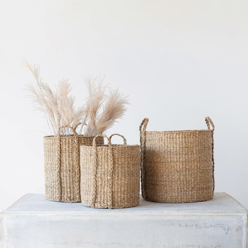 Handwoven Seagrass Basket with Handles
