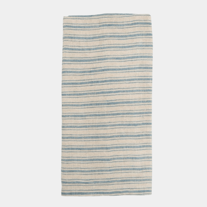 Stonewashed Linen Kitchen Towels in Blue Stripe