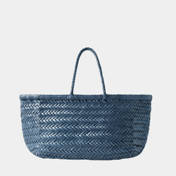 Handwoven Leather Tote in French Blue