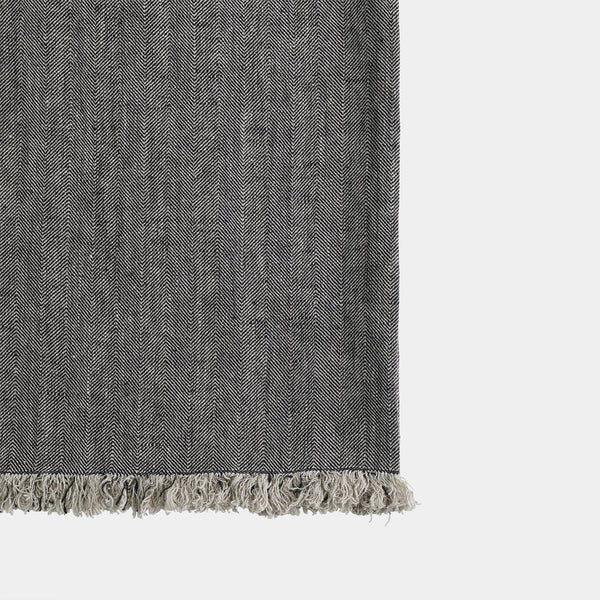 Natural Linen Throw in Charcoal