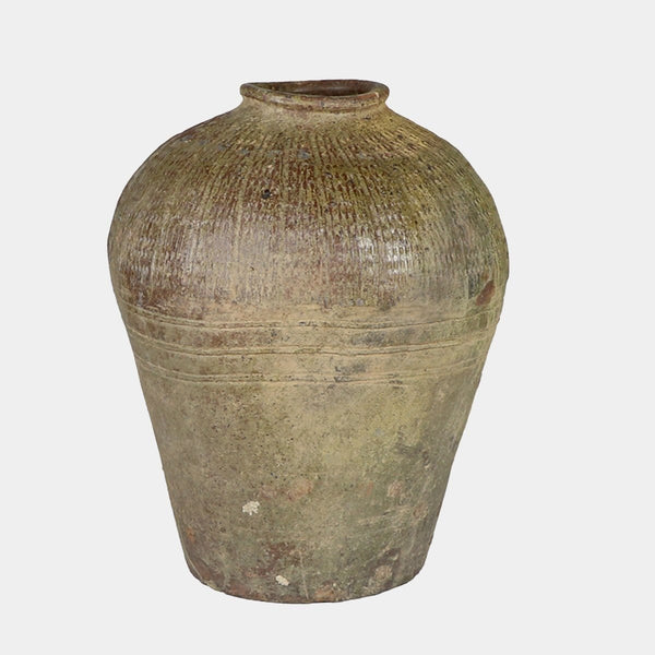 Vintage stoneware jar front view 